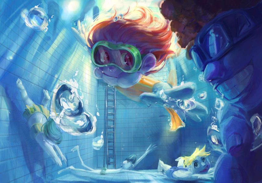 Animated children in pool